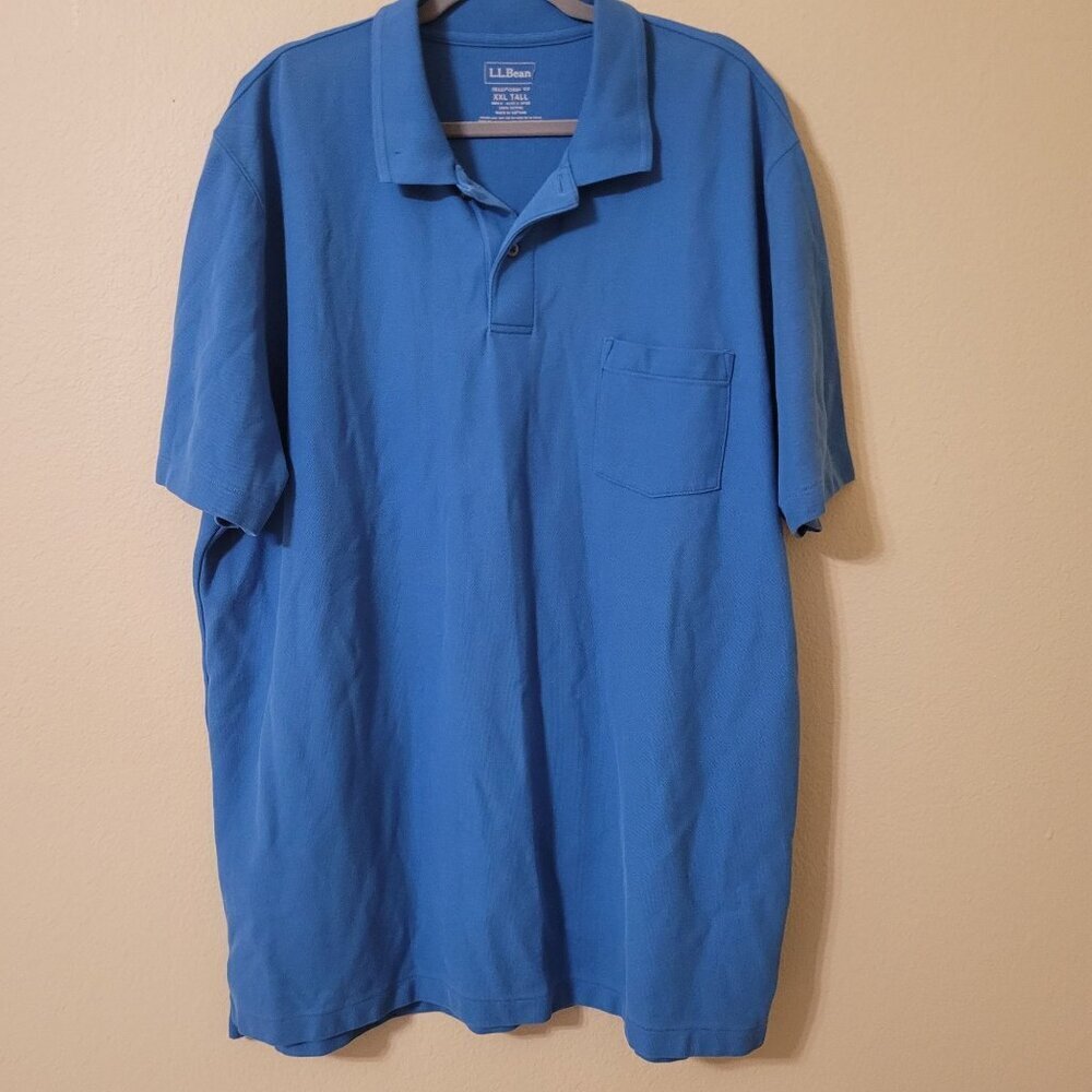 L.L. Bean Mens XXL Tall Blue Cotton Polo Shirt Traditional Fit Casual‎ Workwear